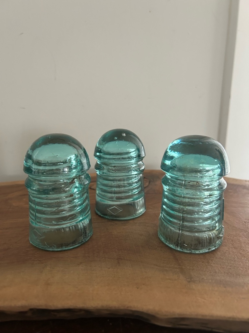 Aqua Vintage Glass Insulators - Set of 3 Small 3.5”H